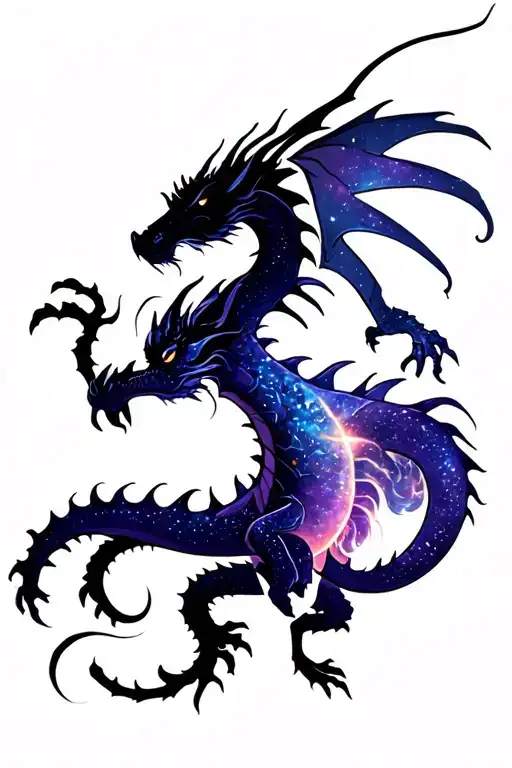 The Silhouette Of A Dragon Rearing Back Filled With A Galaxy