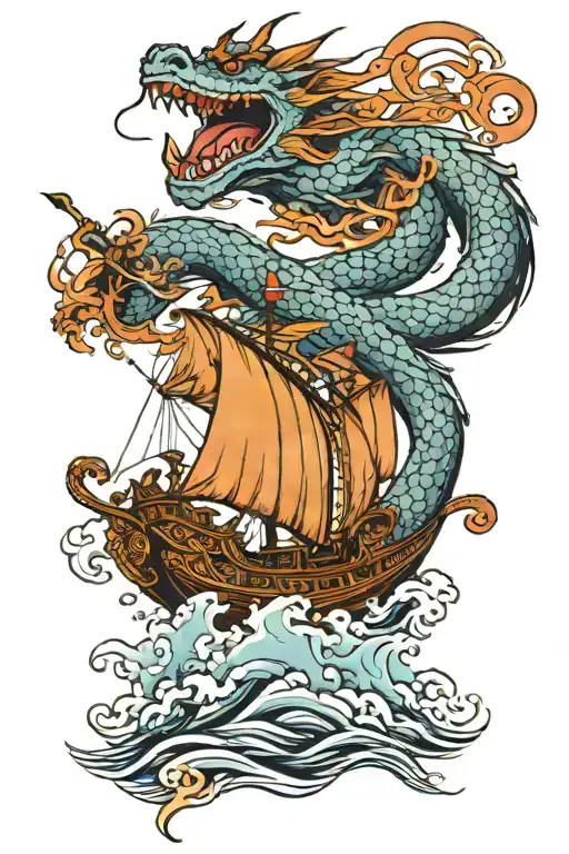Dragon And Boat Sailing