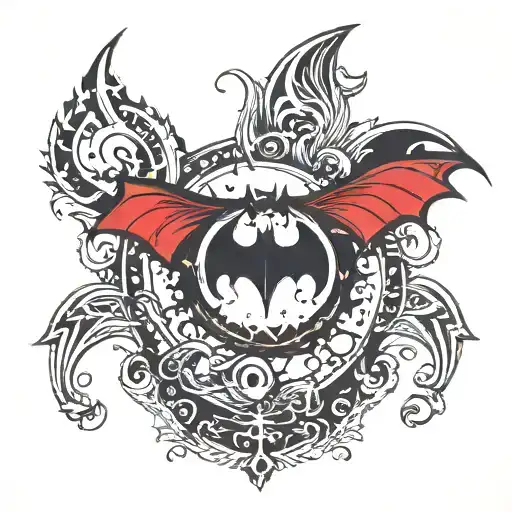 A Simple Batman Symbol With Red And Black At The Back Of The Palm