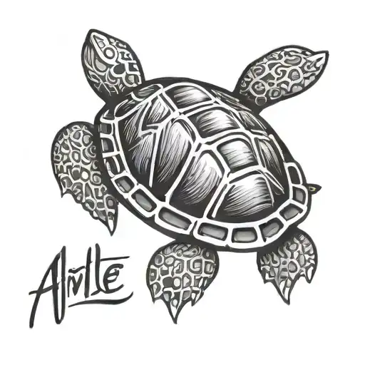 Pencil Outline Of A Turtle With The Name Airlie In It