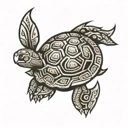 Tribal Turtle Design With Outlining Only