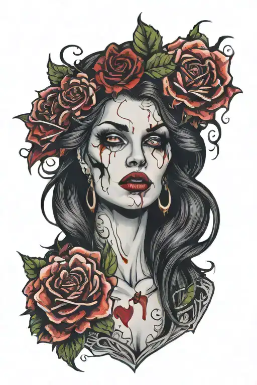 Gory Bloody Beautiful Vampire Woman Face