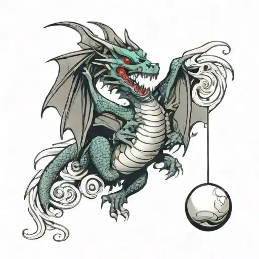 Flying Dragon With White Ball In Hand