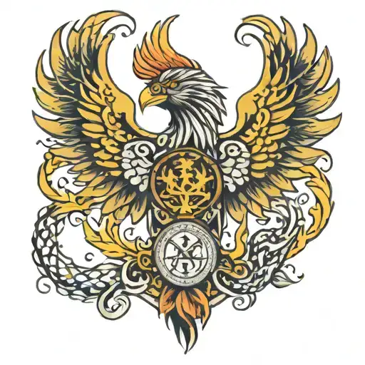 Phoenix Holding Vegvisir On Chest And Shoulder