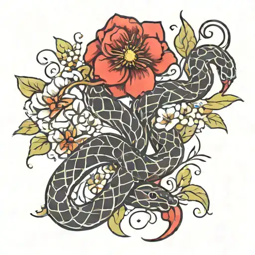 Snake Red Ink Flowers Blooming