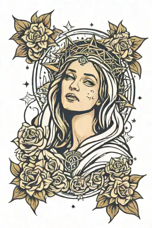 Mother Mary Godess With Stars Around Head Surrounded