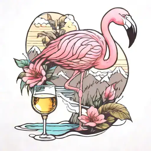 Flamingo Drinking Prosecco In The Mountains