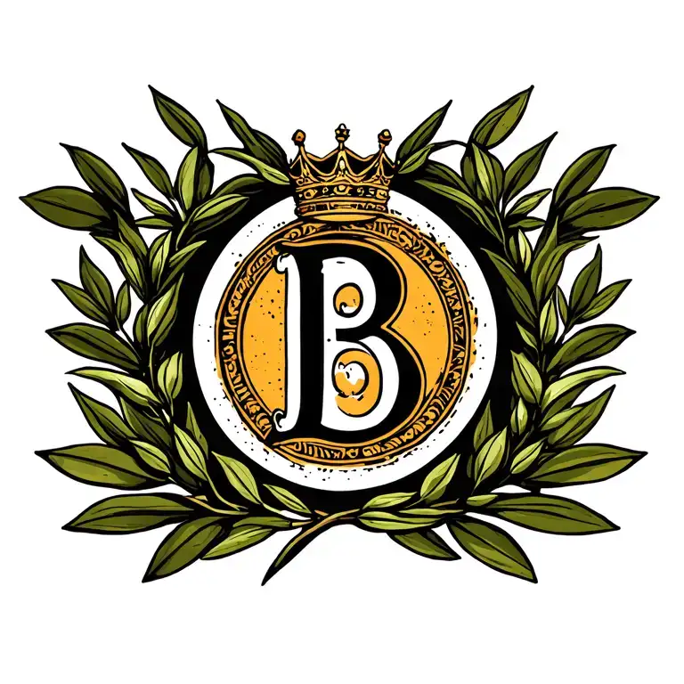 A Kings Letter Stamp With The Letter B In Side Of An Olive Branch Circle With A Crown On Top