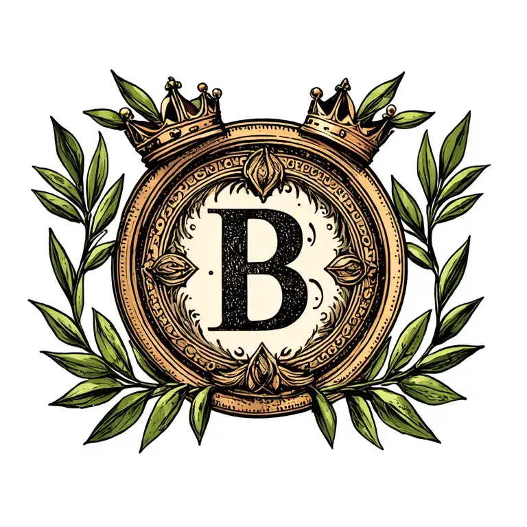 A Kings Letter Stamp With The Letter B In Side Of An Olive Branch Circle With A Crown On Top
