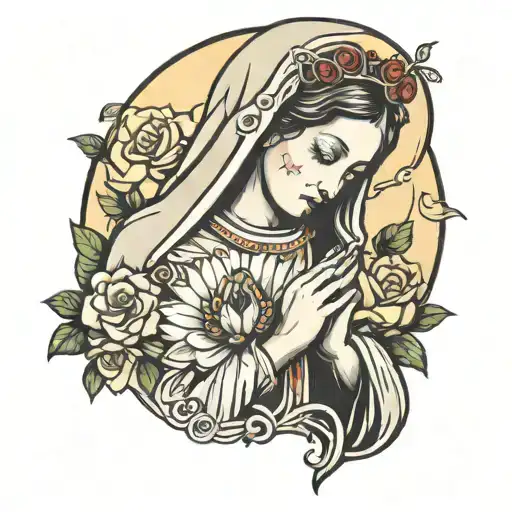 Girl Praying To Virgin Mary