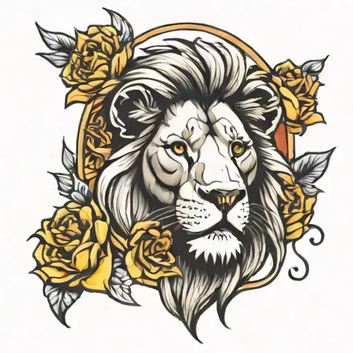 Lion With Flowers Liderne Style Punk New School