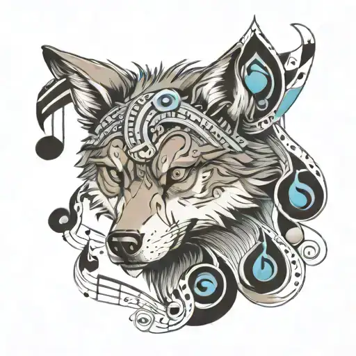 Wolf With Music Note And Astrology