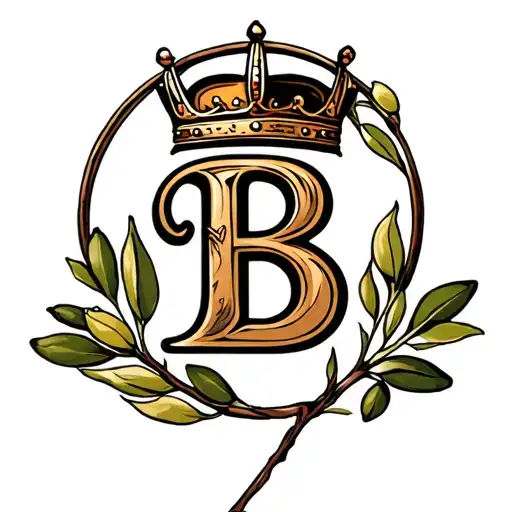 Letter B With A Crown On Top Inside Of An Olive Branch Circle