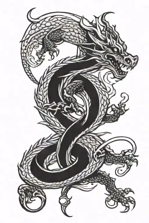 Dragon Wrapped Around A Crescent Moon