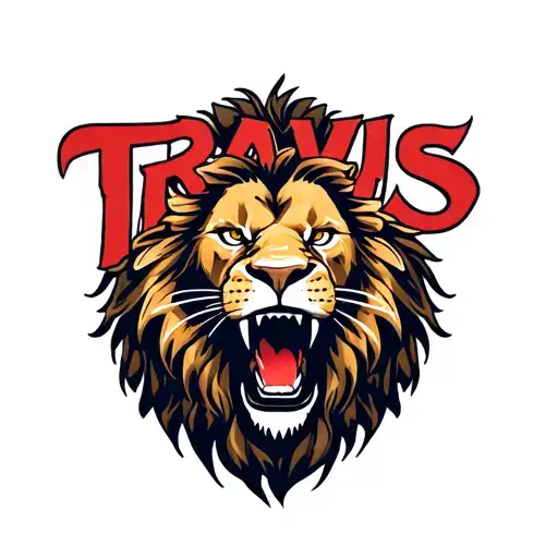 Travis Name With A Lion Head Roaring Lion