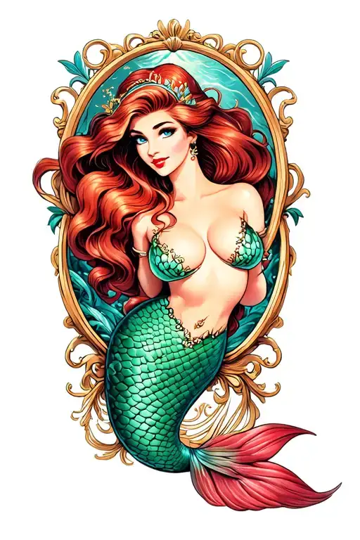 Pin Up Style Ariel Little Mermaid In An Ornate Picture Fram