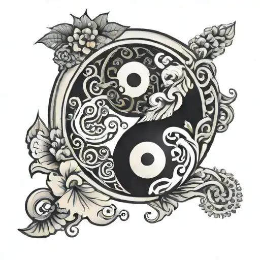 Yin Yang Symbol With Brain And Heart