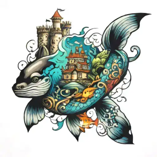 Ocean Animals Below Sea Castle