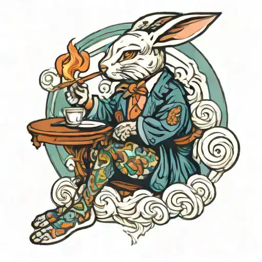 Playboy Bunny Smoking With Japanese Wave Line