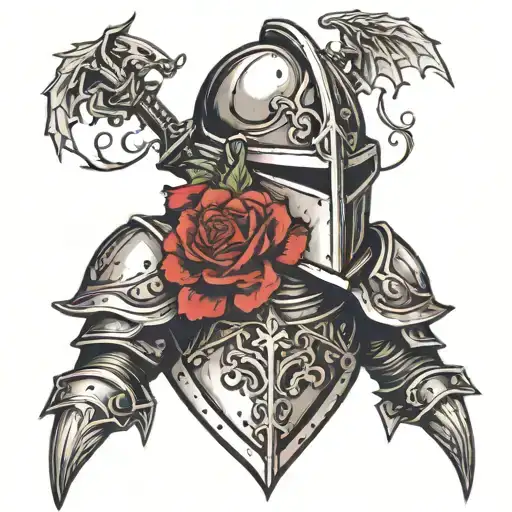Helmet Knight And Rose On Table