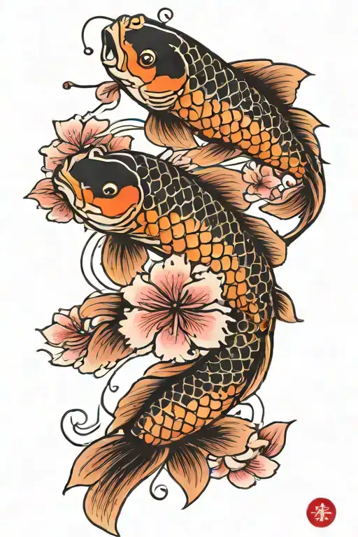 Koi Fish With Cherry Blossoms