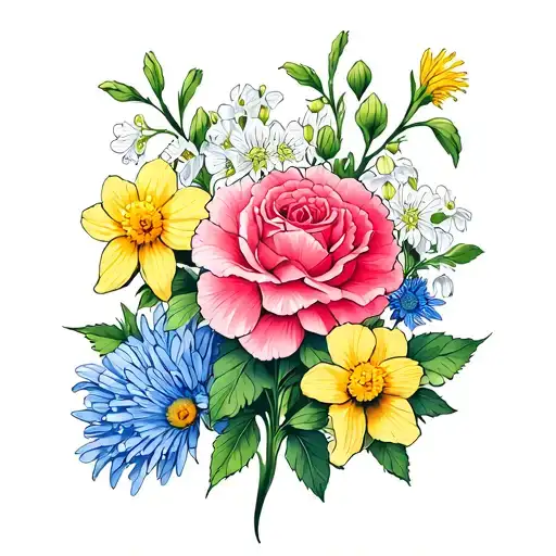 Carnation And Aster And Primrose And Daffodil And Rose And Lilly Of The Valley