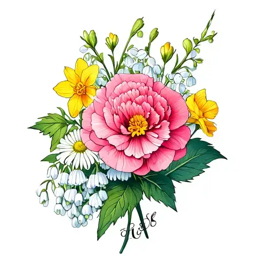 Carnation And Aster And Primrose And Daffodil And Rose And Lilly Of The Valley