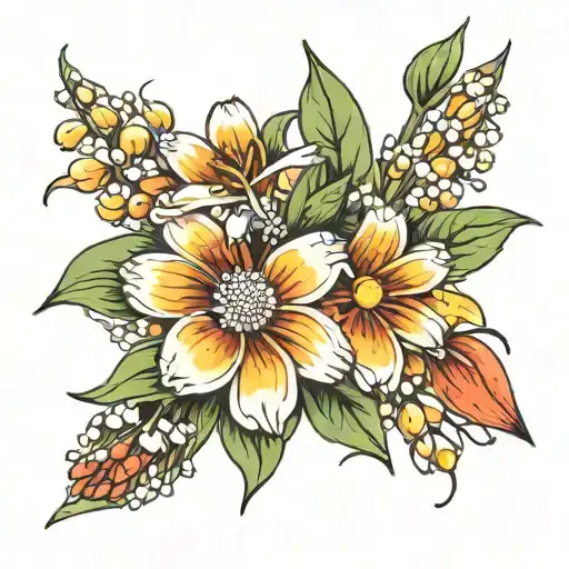 Line Art Tatto With A Daisy And Lily Of The Valley