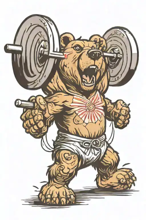 Olympic Bear Holds A Barbell Above His Head With Outstretched Arms