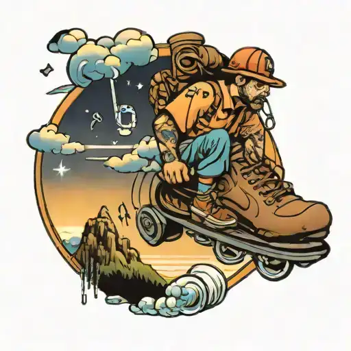 Sky With Man Hiking A Foot Ball And Music Note