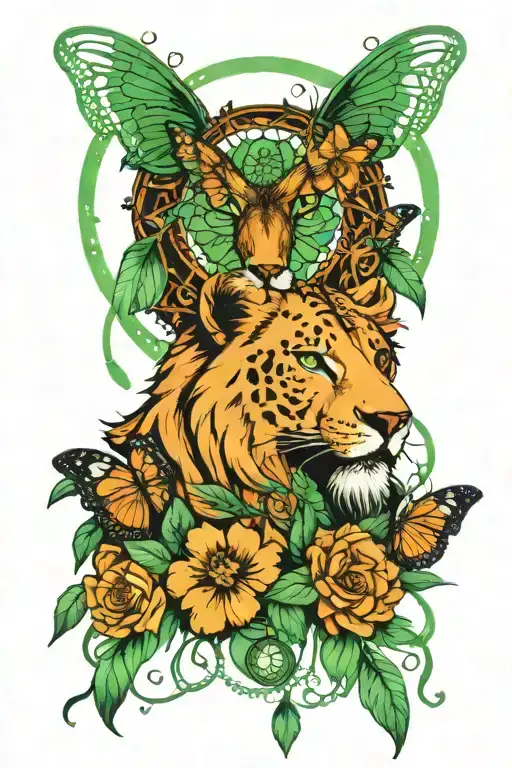 Lion Feathers Dream Catcher Butterflies Green Eyes