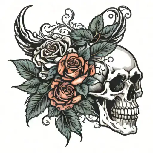 Skull And Roses Intertwined