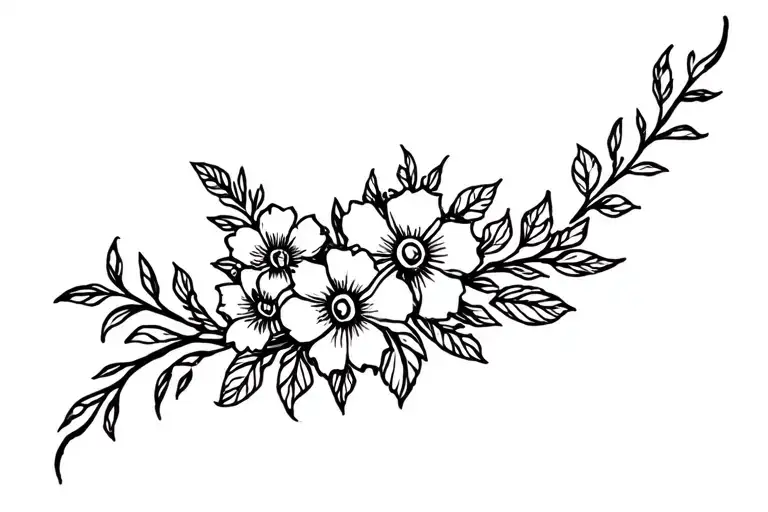 Sternum Rib Line Tattoo With Flowers For Family