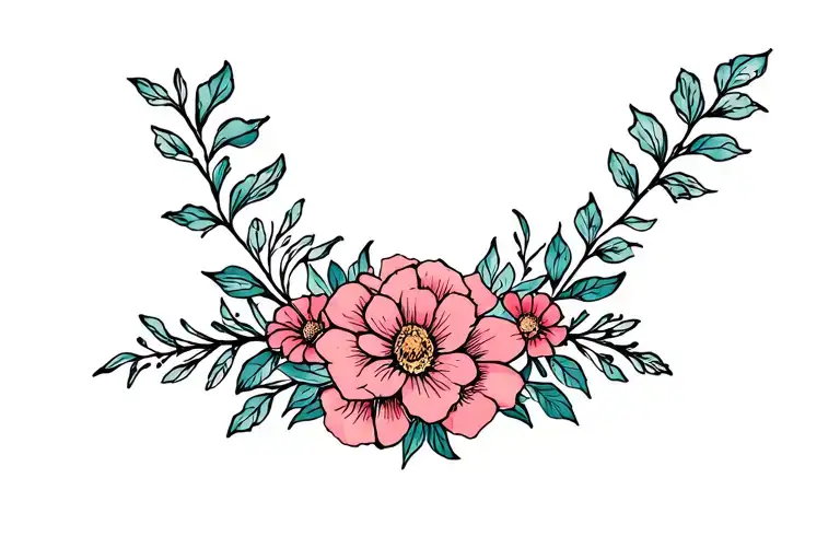 Sternum Rib Line Tattoo With Flowers For Family