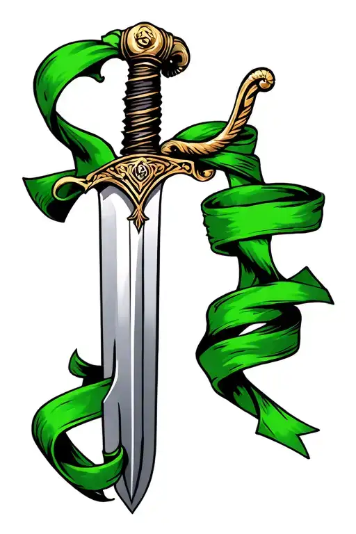 Long Thin Dagger With Green Ribbon Wrapped Tight On Handle