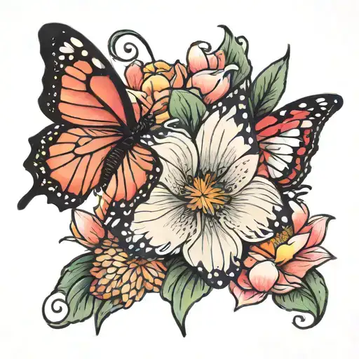 Butterfly With Lotus Flowers