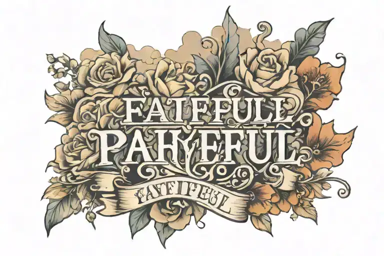 Words Faithful In Prayer Written Inside A Banner Surrounded By Clouds And Flowers