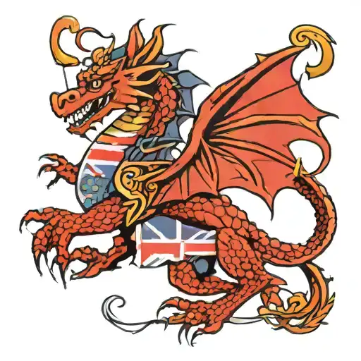 Welsh Dragon Holding Scotish Flag Intertwined