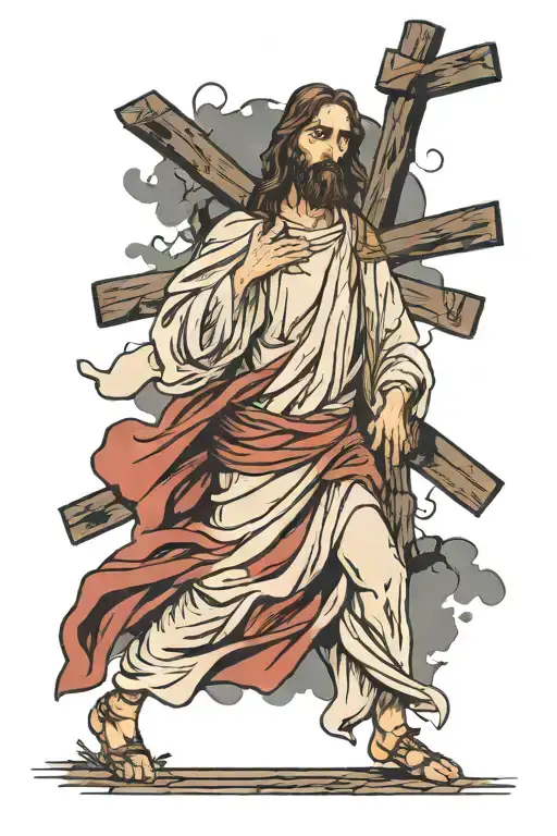 Jesus Walking With Cross