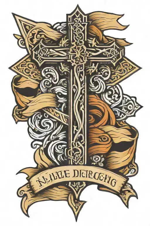 Simple Line Drawing Of A Cross With A Banner Wrapped