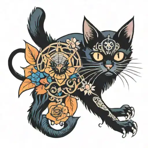 A Black Cat With A Spider