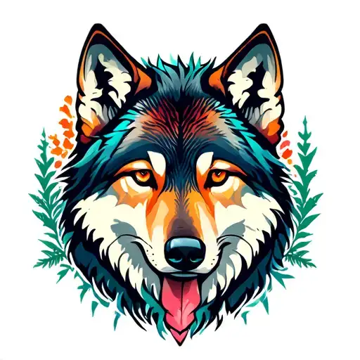 Colorfull Wolf And Forest