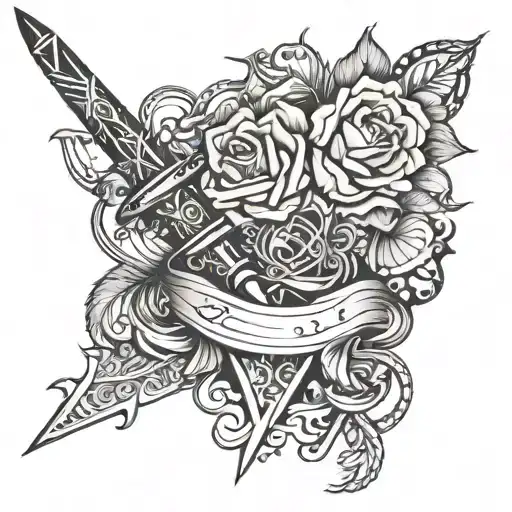 Garther Wrapped Around The Thigh With Lace And A Dagger Going Through It On The Side