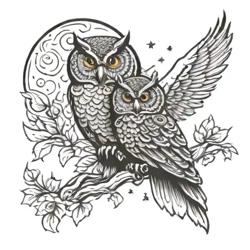 Moon And Owl With The Dates 2-10-1945 And 4-25-21