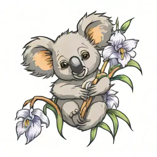 Koala Bear And Iris Flower
