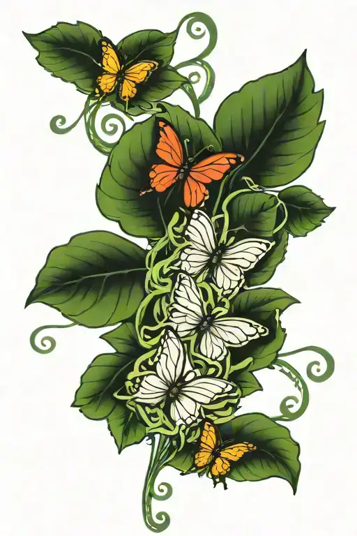 Vine With Leaves Wrapped Around Wrist With Butterflies