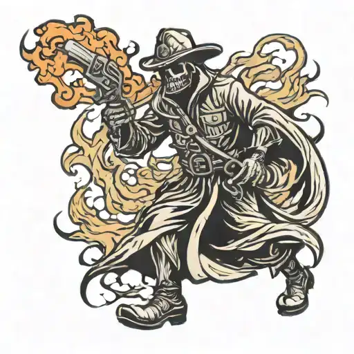 Grim Reaper Dressed As Firefighter Battling Flames