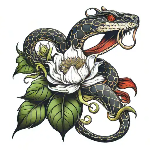 Cresent Moon And Snake And Blood Lily Flower