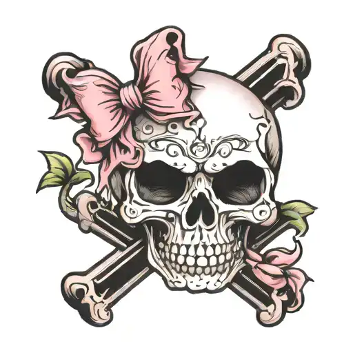 Pink And Black Skull With Bow