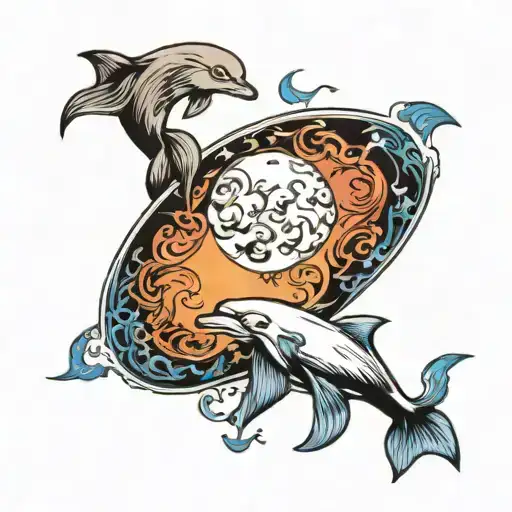 Moon And Dolphin Forming A Semi Colon Incorporated